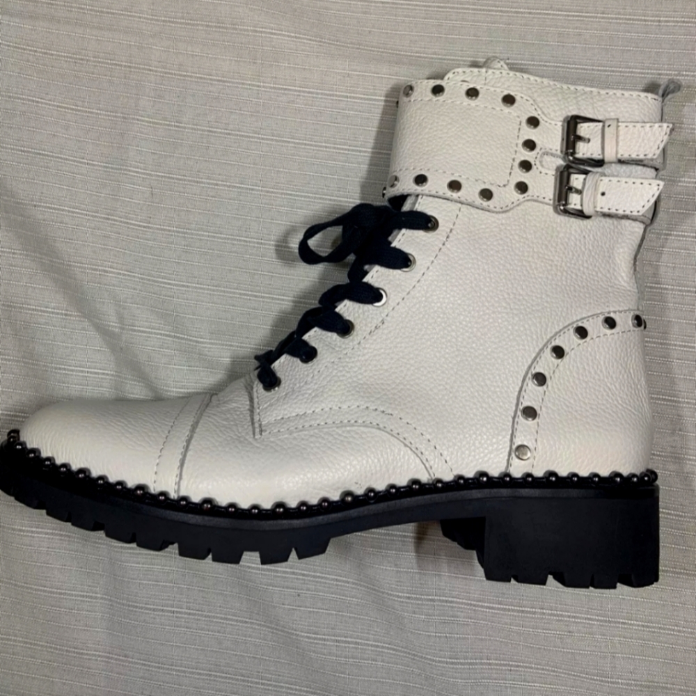 Sam Edelman Women's Jennifer Combat Boot, White, Size 10